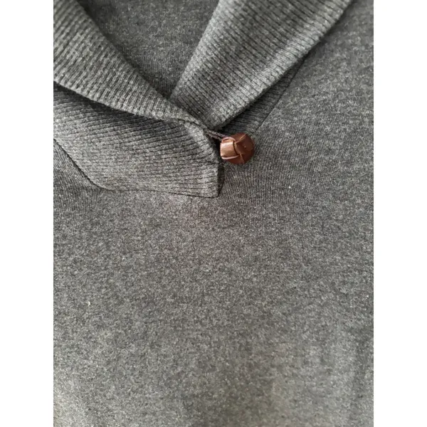Lauren Ralph Lauren Gray Cotton Shawl Collar Toggle Button Sweater Womens Medium - Image 2