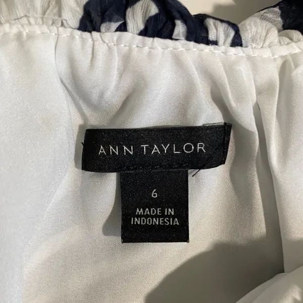 Ann Taylor Navy Blue White Plaid‎ Ruffle Neck Chiffon Midi Dress 6 561128 - Image 6