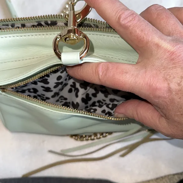 Rebecca MINKOFF Sherbet Green Leather Crossbody Purse Handbag with gold chain - Image 10
