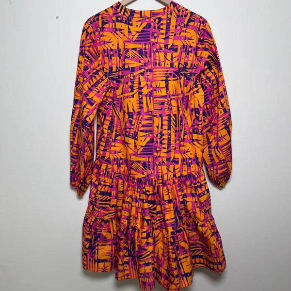 Diyana Women African Print Dress‎ Orange Pink Abstract Tiered Bohemian Artsy - Image 12
