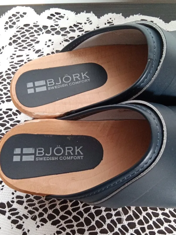 BJÖRK Blue Leather Clogs with Natural Wood Sole Swedish Comfort Womens 39 - Image 3