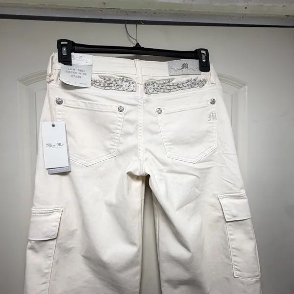 NWT Miss Me Low-Rise Cargo Wide Leg Jeans - Off White Angel Wings ✨ Size 27x30 - Image 16