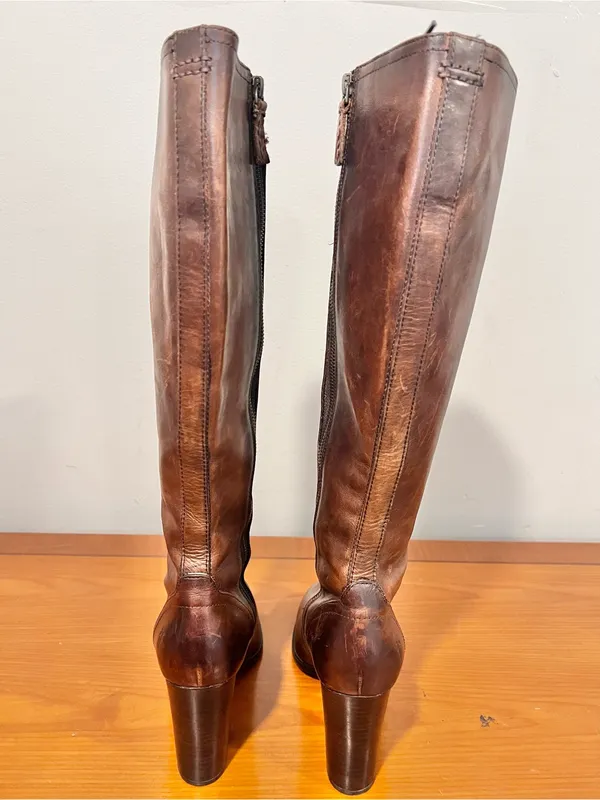 Frye Parker Lace Up Victorian Brown Real Leather Tall Knee High HeelBoots Sz 9.5 - Image 4