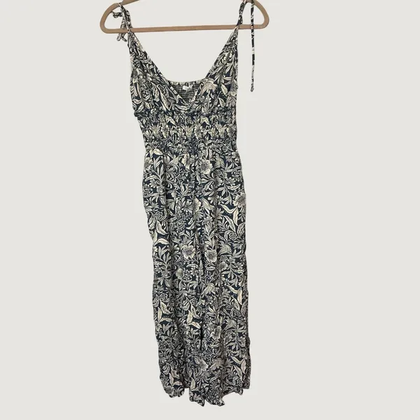 Patrons of Peace Floral Smocked Wide Leg Jumpsuit Blue Cream J1899F58 Womens S - Image 2