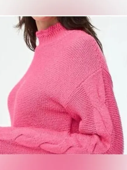 J. Crew Pink Cable-Trim Mock Neck Sweater - Image 2