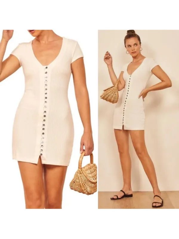 Reformation Ryder Ribbed Mini Dress size Small White $118 - Image 6