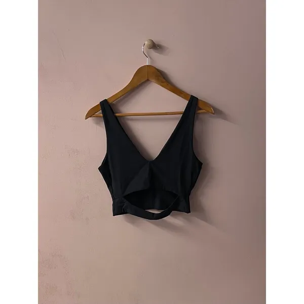 Kookaï Black V-Neck Cutout Back Crop Top Size 2 EUC - Image 4