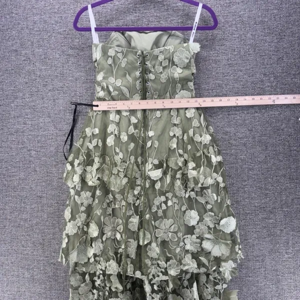 Fairy Floral Fantasy Midi Dress 2 Corsette Back Dusty Sage Embroidery Tulle - Image 13