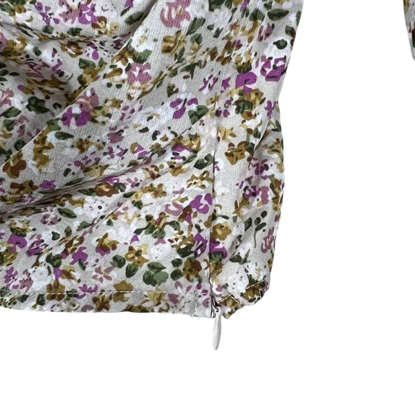 ASTR The Label Ruched Ditsy Floral Blouse Purple Tan Romantic Smocked Size M - Image 3