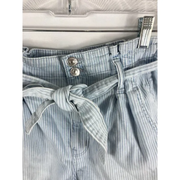 American Eagle Striped Tie Waist Blue Paperbag Shorts Size 6 - Image 3