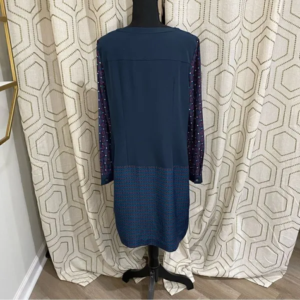 Ann Taylor Long Sleeve Shirt Dress Print Navy - Image 2