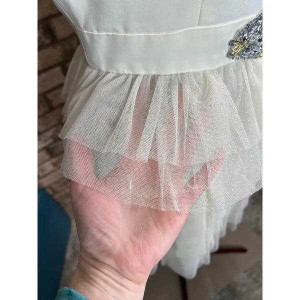 Adrianna Papell dress strapless formal cream jeweled sheer tired skirt - Image 4