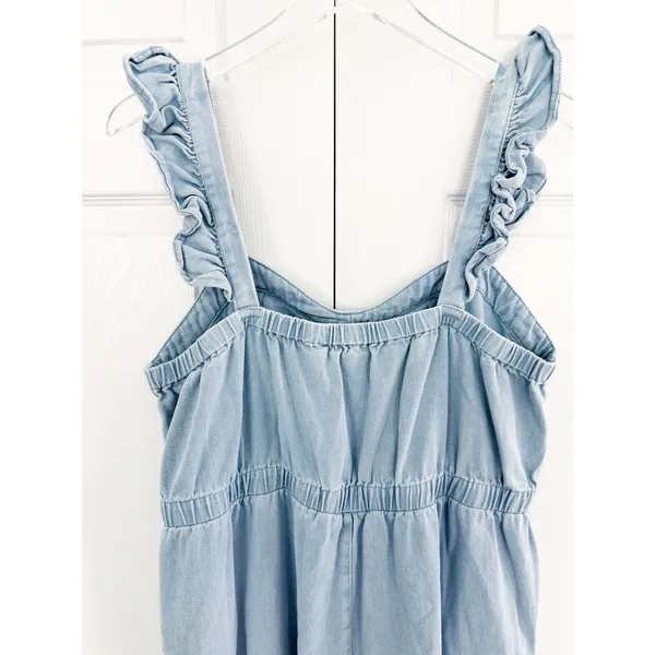 Baltic Born Madison Light Wash Denim Jumpsuit Ruffle Wide Leg Cottagecore XL - Image 9