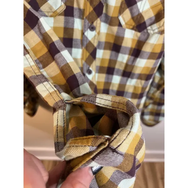 Duluth Trading Co Top W Med Yellow Flannel Plaid Tunic Button Front Fall Autumn - Image 7