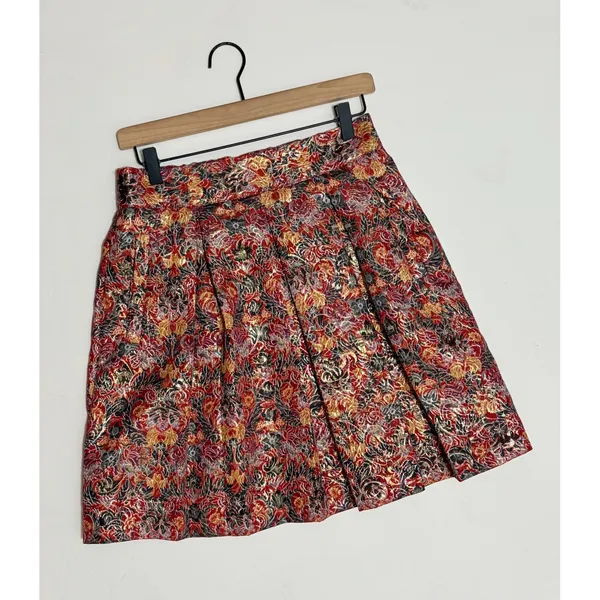 Anthropologie MAEVE Rosie Floral‎ Skirt Pleated Metallic Brocade Pockets Small - Image 2