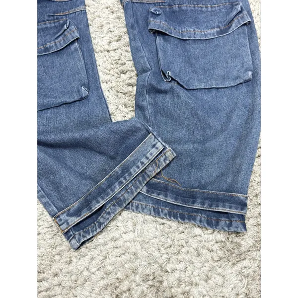 N.1LA Women’s Barrel Leg Denim Overalls Size M Y2K Cargo Jeans Multi Pocket - Image 5