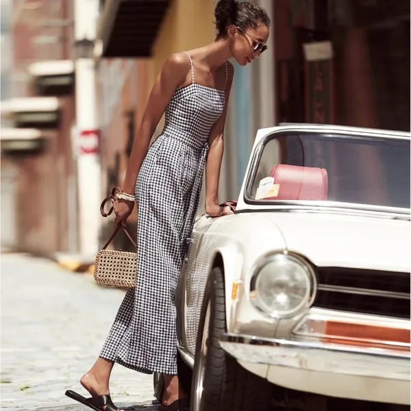 NWT J.Crew Tie-waist Linen Jumpsuit in Navy White Gingham Belted 1-Piece 4 - Image 4
