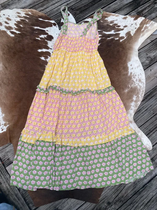 Kiwi + Punch floral patchwork tiered maxi dress Sz M - Image 2