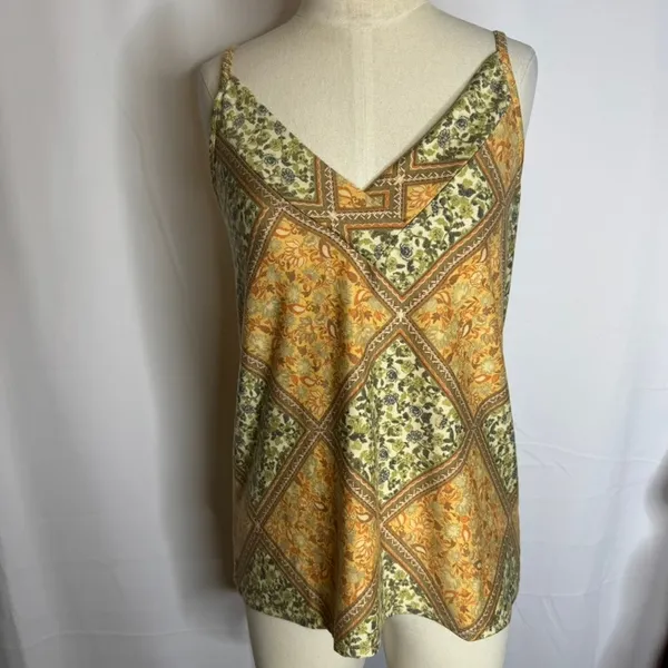 Twenty Second Patchwork Scarf Print V-Neck Cami Boho Tank Top Paisley Medium - Image 3