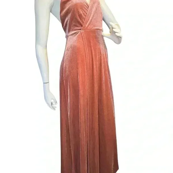 Lulus whimsical romance pink velvet faux-wrap maxi dress slits size medium.I#67 - Image 6