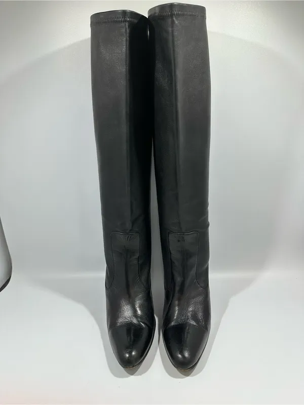 Cole Haan Nydia Black Tall Stretch Nappa Leather Boots 7B Made in Italy Luxury - Image 4