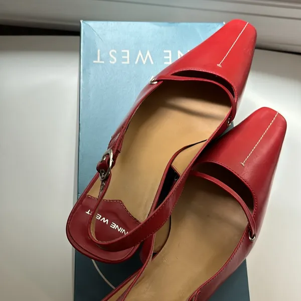Red leather Nine West heels. BNWT. Size 7. Can be dressed up or down. - Image 6