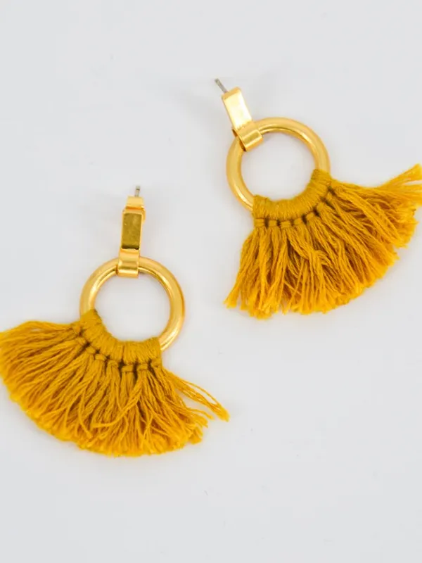 Madewell Tassel Statement Earrings in Mustard Yellow & Gold - Image 4