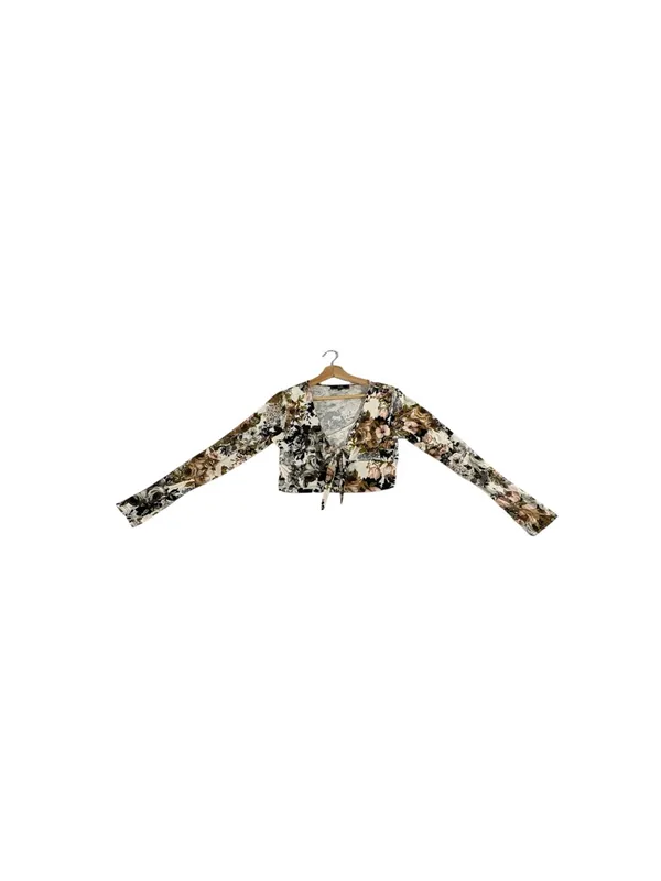 Vibe Sportswear Y2K Floral Tie Front Crop Top Womens L Whimsigoth Goth - Image 5