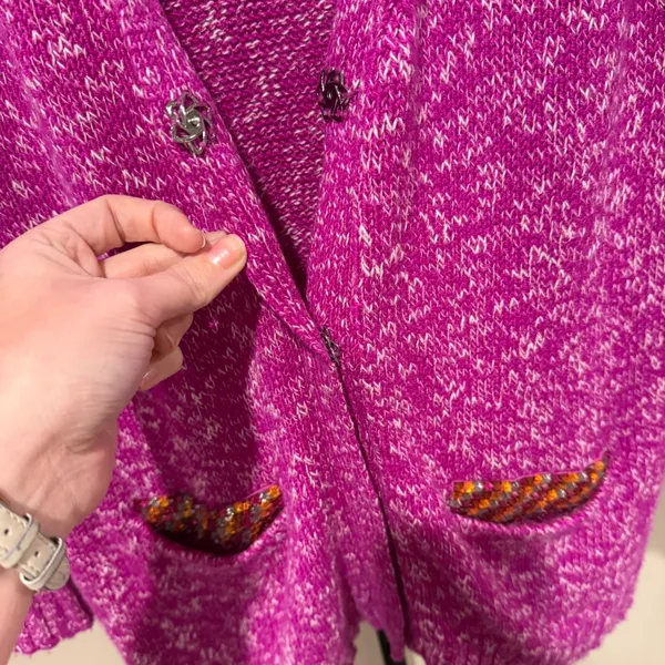 Le Superbe Silk Cashmere Beaded Pocket‎ Cardigan Sweater Fuchsia Space Dye Small - Image 6
