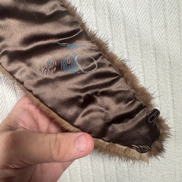 Vintage Brown Fur Stole Shawl Wrap Scarf Satin Lined Formal - Image 10