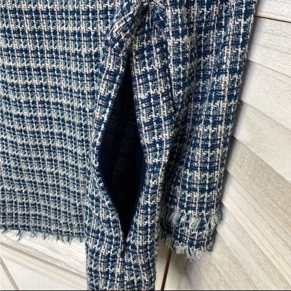 Ann Taylor Tweed Fringe Trim Boatneck Top Shirt‎ Blue White 8 Preppy Nautical - Image 12