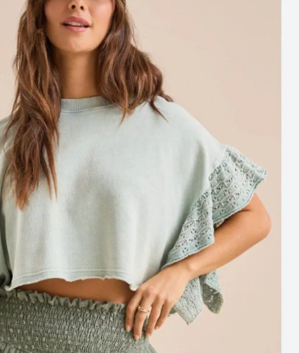 Altar'd State NWOT Kaia Crochet Flutter Sleeve Top - Image 3