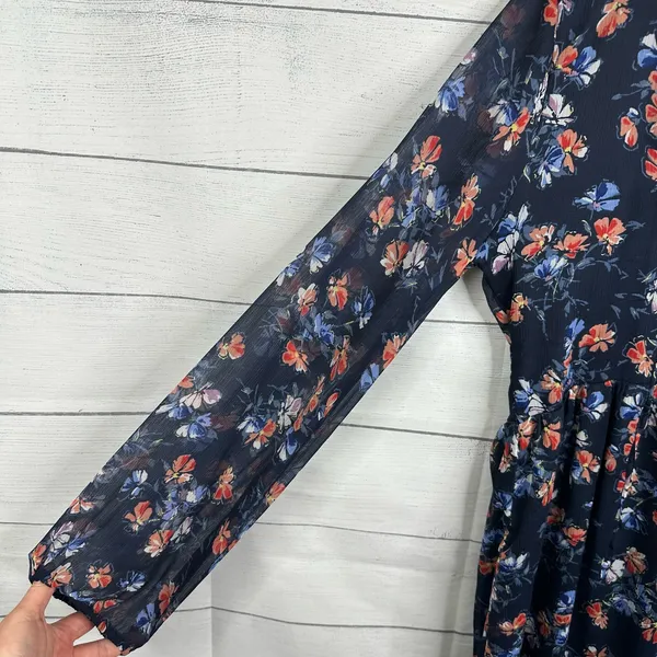 Abercrombie & Fitch Womens size Small Floral Boho Sheer Sleeve Dress Blue - Image 5