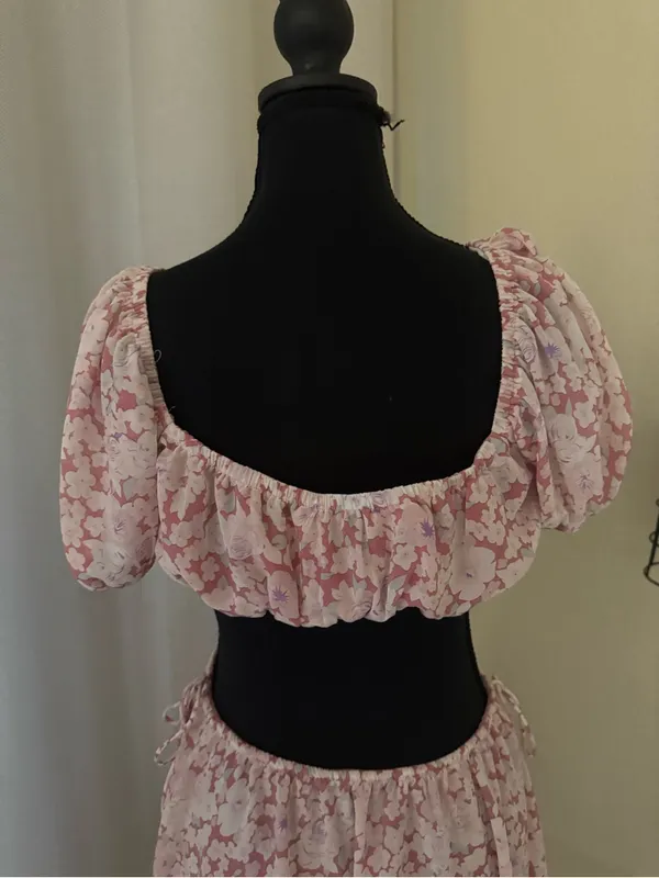NWT Sabo Skirt Eilish Peony Floral Cut Out Mini Dress Pink Puff Sleeve S - Image 8