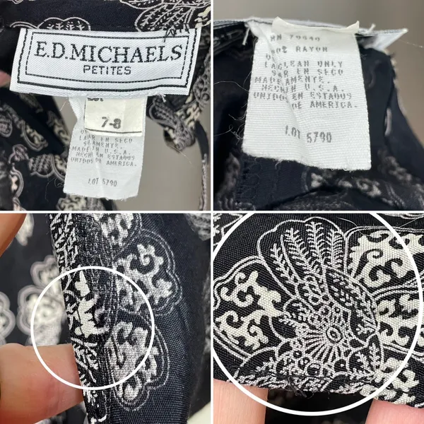 Vintage 90s Slip‎ Dress Women Sleeveless Retro Black White Floral Rayon Summer - Image 8