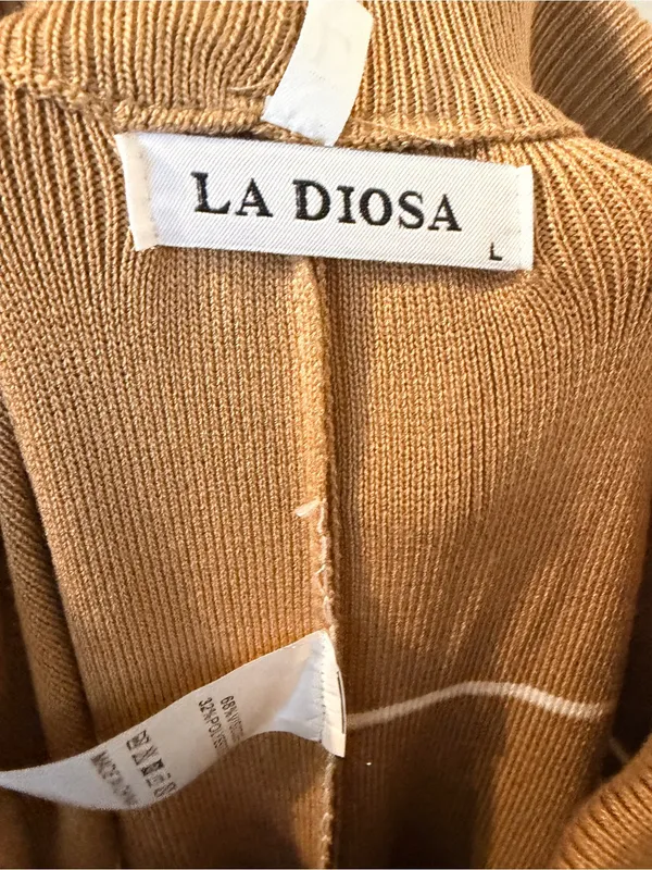 LA DIOSA L Khaki Stripe Knit Vest & Wide Leg Pants Set Gold Buttons NWT - Image 13