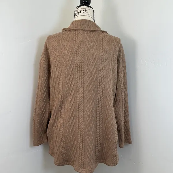 Oversized Knit Shacket Button Down Collared‎ Top Pockets Tan Medium Brown - Image 5