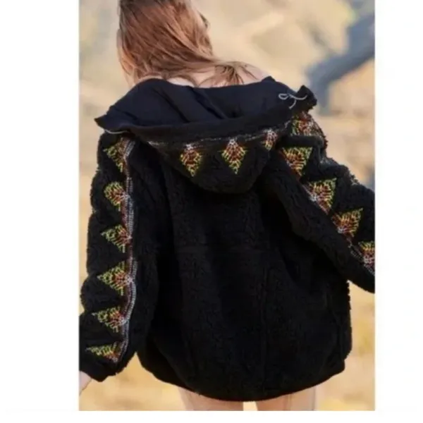 FP Movement by Free People Black Teddy Jacket with Patterned Sleeves - Image 4