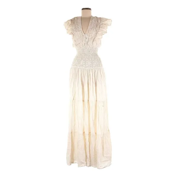 NWT Jen's Pirate Booty Purple Rain Maxi in Natural Ivory V-neck Tiered Dress M - Image 5