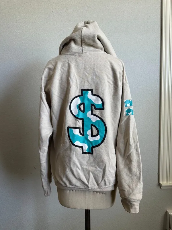 Brash Hoodie Beige Dollar Sign Graphic Size M - Image 3