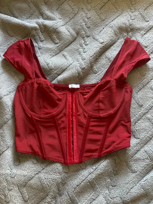 garage maisie cap sleeve red corset top - Image 2