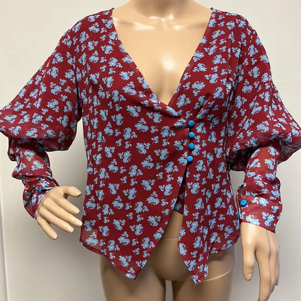 NWOT Lost Ink Puffed Long Sleeve Mock Wrap Blouse with Belt size XS - Image 6