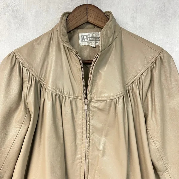 Vintage A&F Originals Women Leather Jacket Size 8 Tan Western Bomber Indie Retro - Image 3