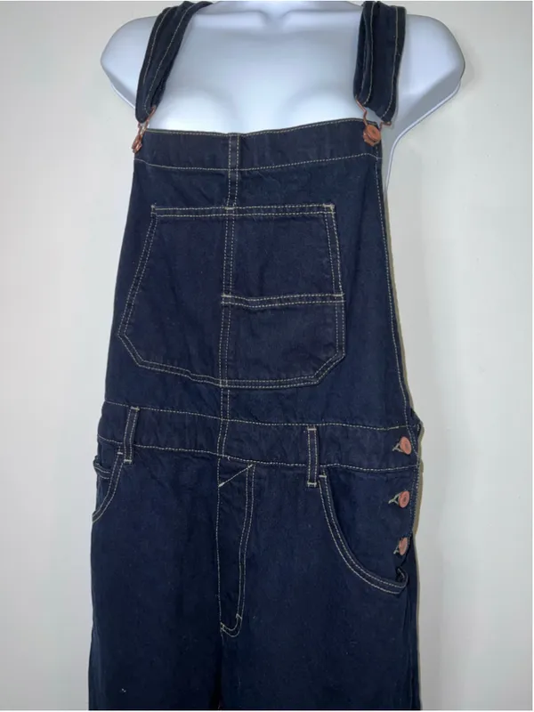 Women's Free People Dark Blue Denim Overalls Size LARGE - Image 2