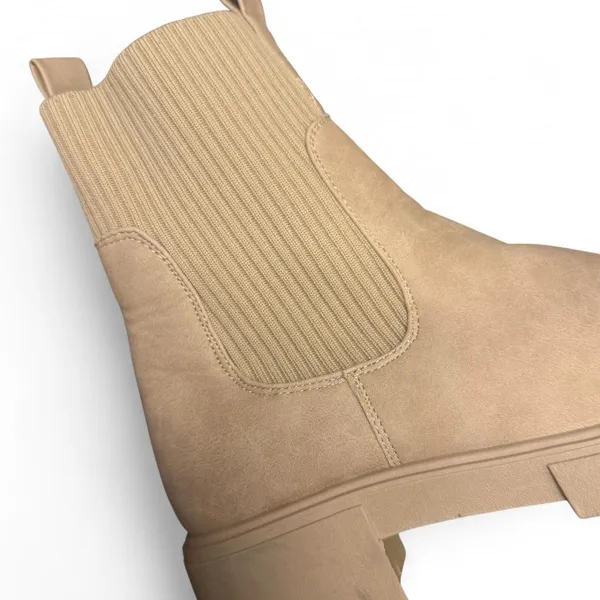 Tan Lug Sole Chelsea Boots Ribbed Sock Ankle Beige Platform Booties - Image 4