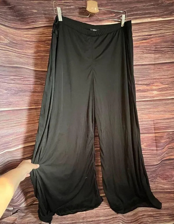 MSK Black Flared Wide Leg Mesh Overlay Formal Lined Pants with Belt. Size X-L. - Image 4