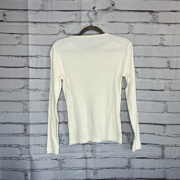 Vintage Lauren Ralph Lauren Zip Shoulder Ribbed Top White Y2K Preppy Streetwear - Image 11