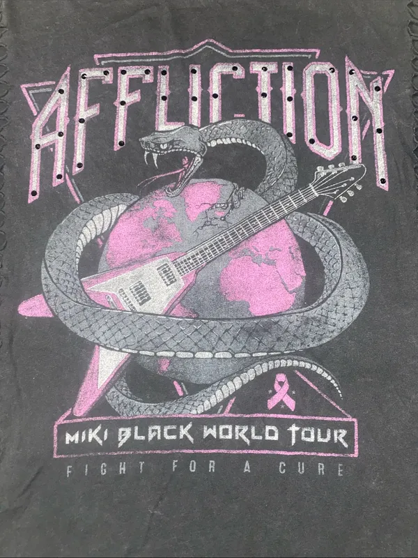 Affliction Black Distressed Tour Graphic Tee with Pink Accents - Image 3