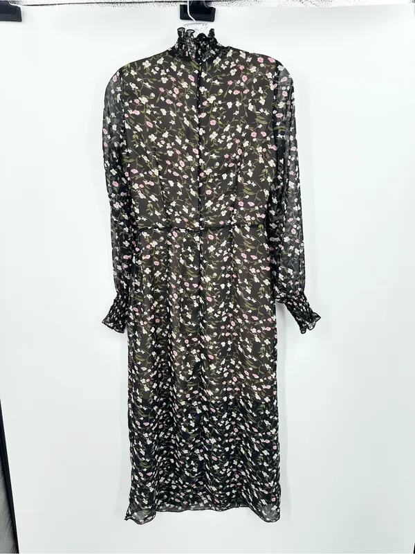 Yana Lukacher‎ Black Floral High Neck Midi Dress Size 42 (Small) - Image 2