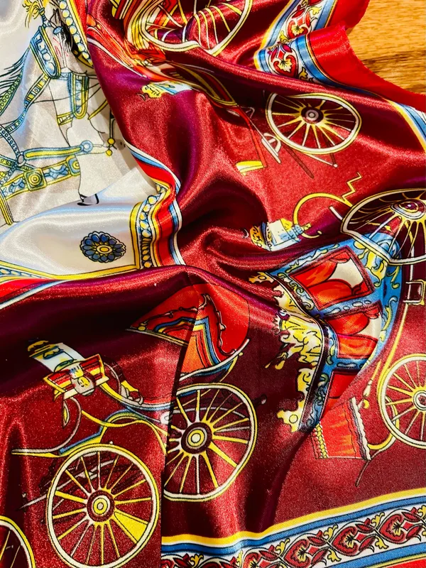 VINTAGE EQUESTRIAN horse&carriage BURGUNDY silky SCARF 35’/35’inches - Image 14